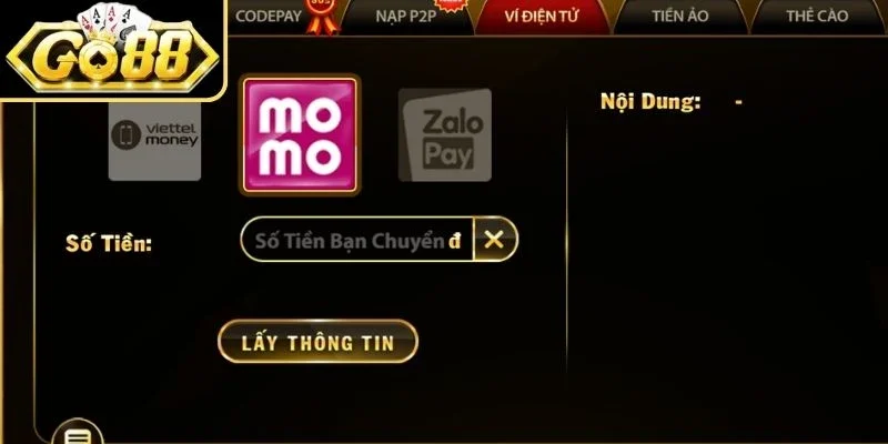 Giao dịch nạp tiền Go88 bằng ví điện tử